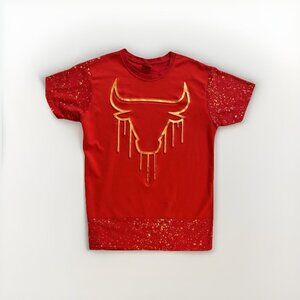 Victorious Men's XL T-Shirt Iridescent Bulls Metallic Gold Red Splatter Chicago
